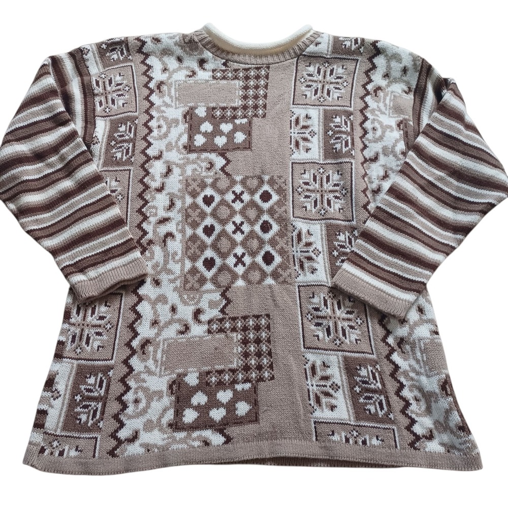 Vintage Unbranded Grannycore Crazy Knit Mock Neck Sweater Holiday Hearts No Size